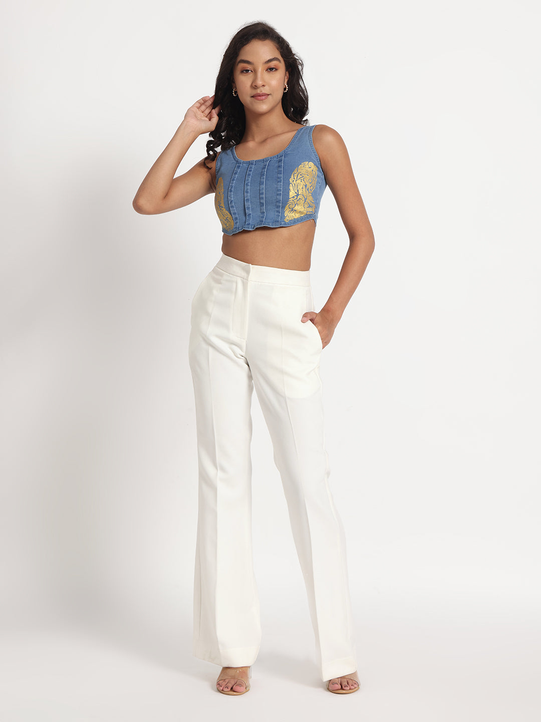 Golden Grace  Denim Crop Top