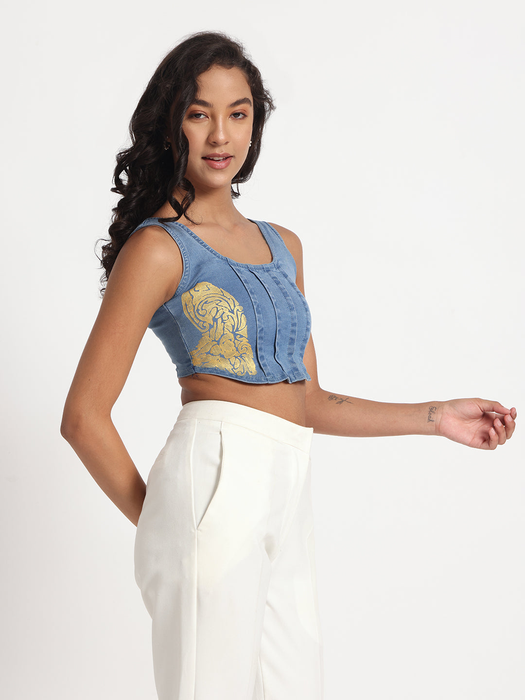 Golden Grace  Denim Crop Top