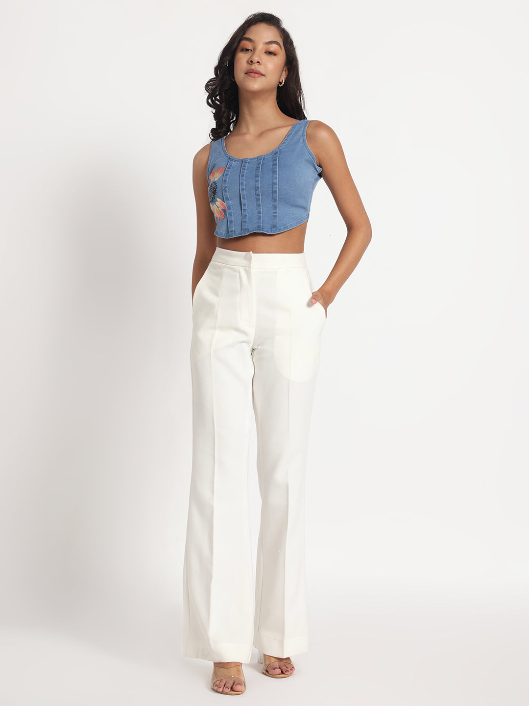 Sunflower Bliss Hand-Painted Denim Crop Top