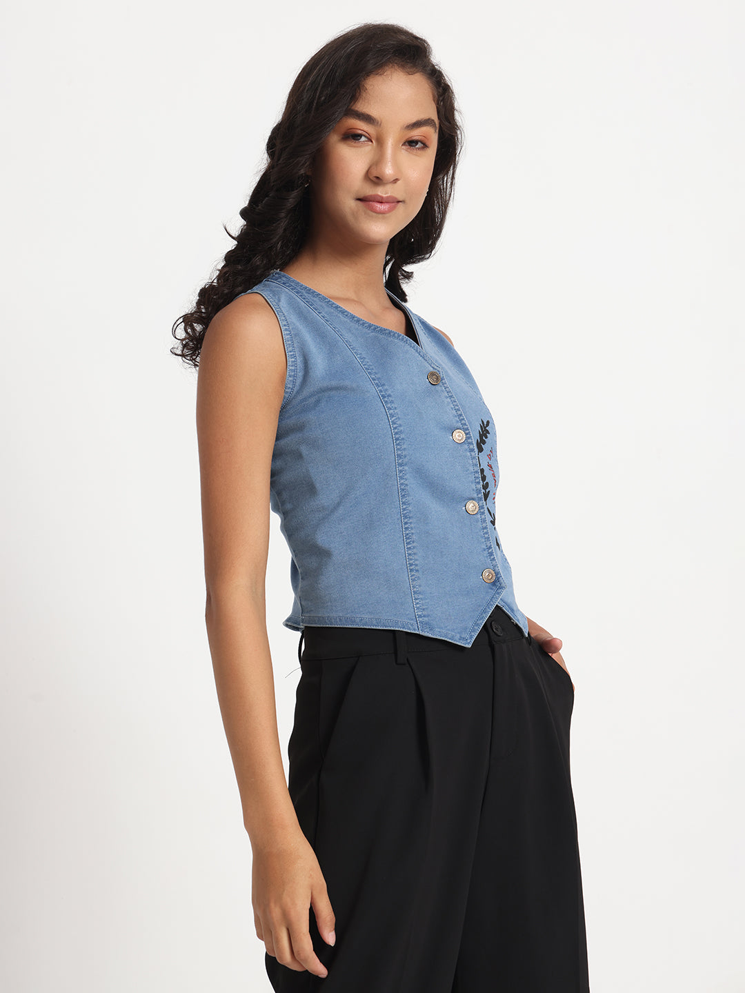 Faithful Elegance Buttoned Denim Vest Top