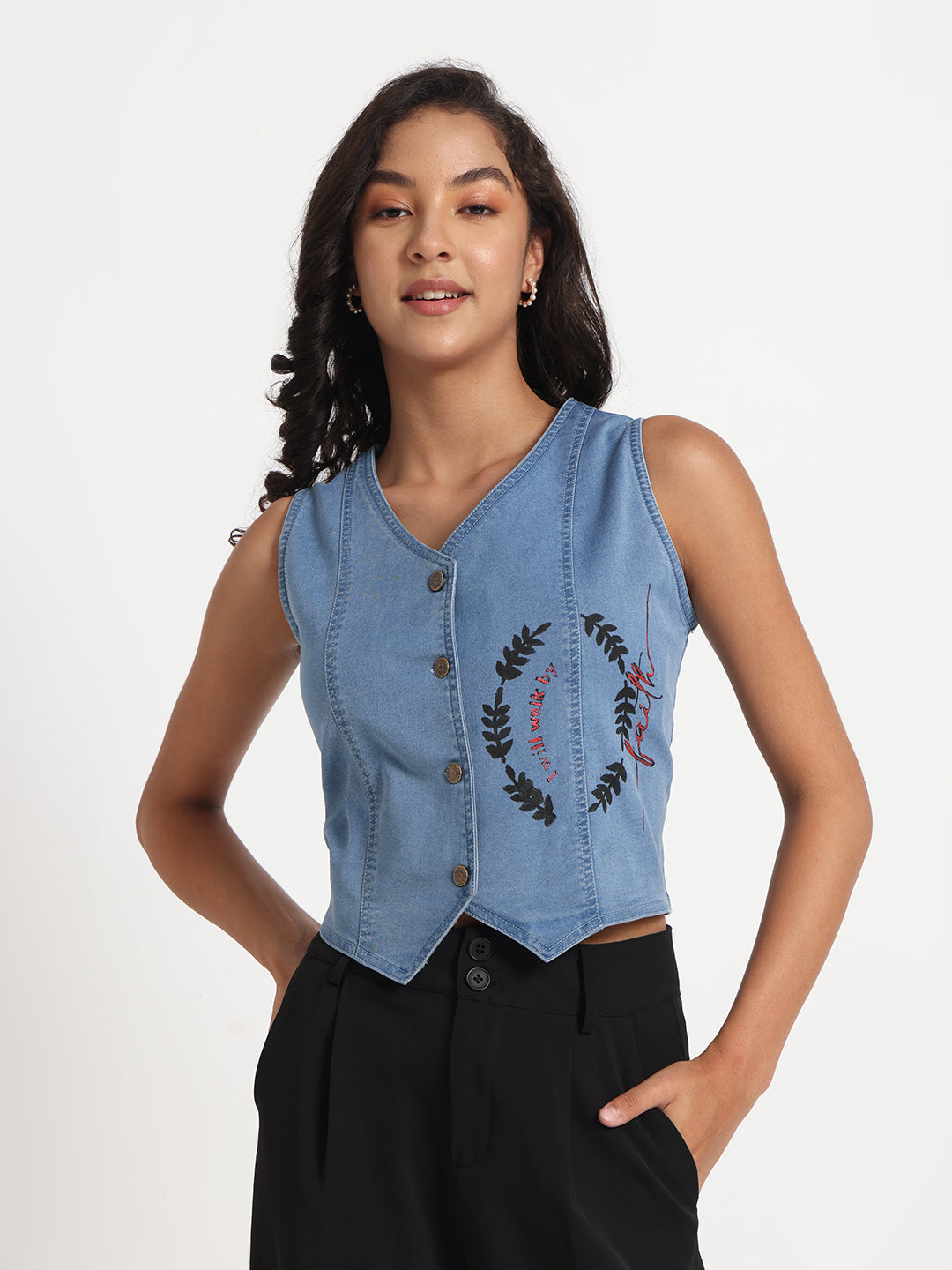 Faithful Elegance Buttoned Denim Vest Top