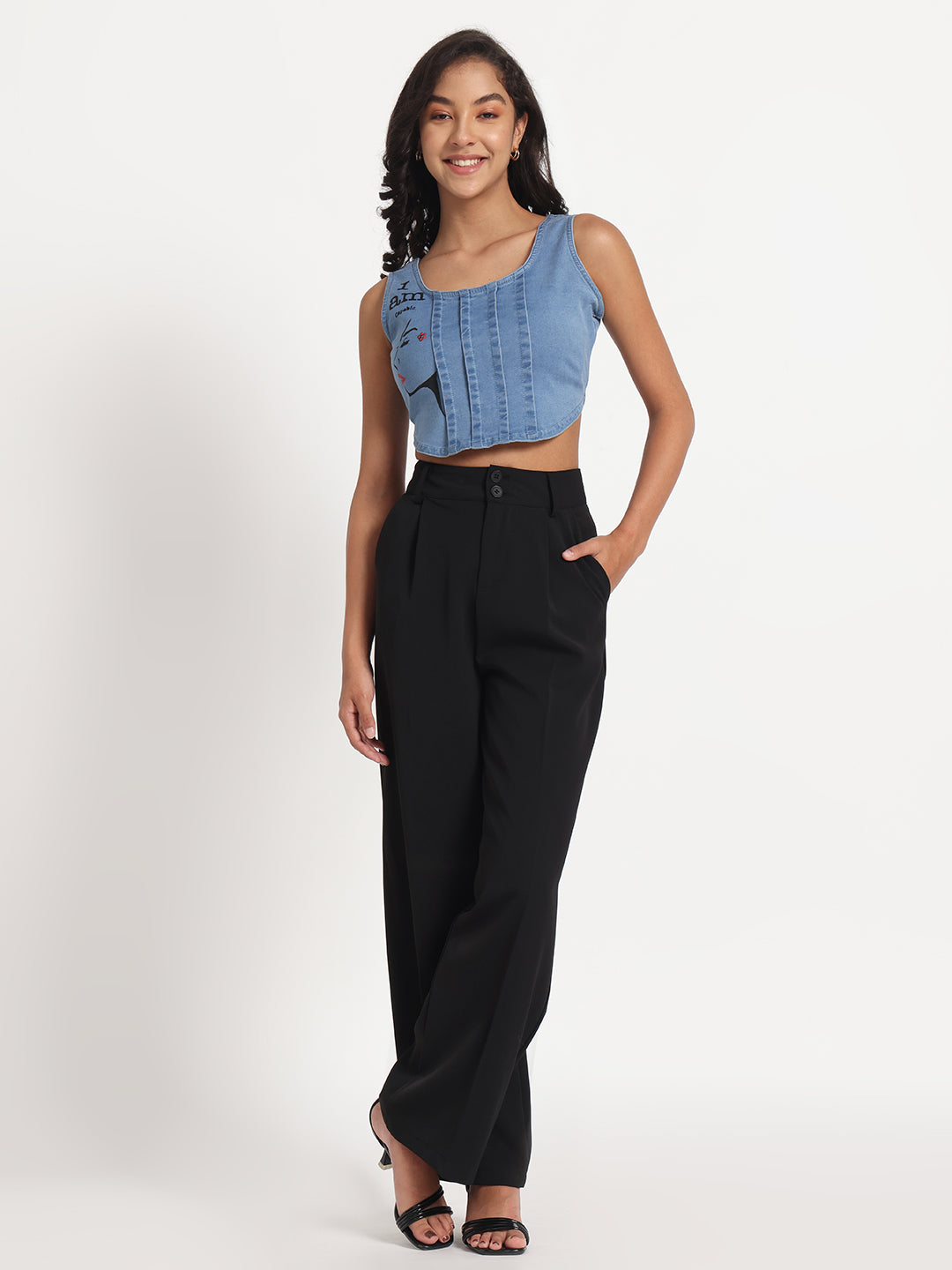 Empowered Beauty Hand-Painted Denim Crop Top