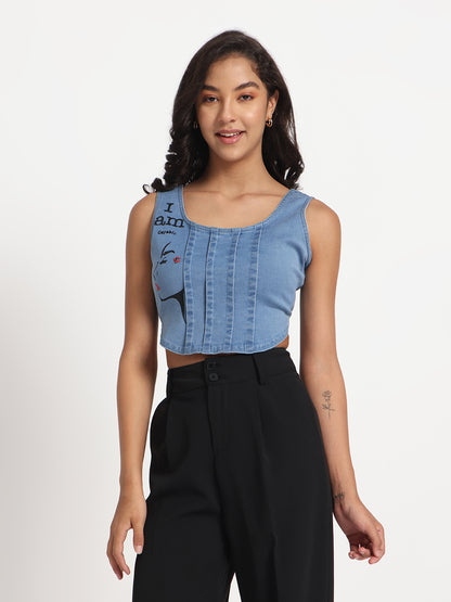 Empowered Beauty Hand-Painted Denim Crop Top