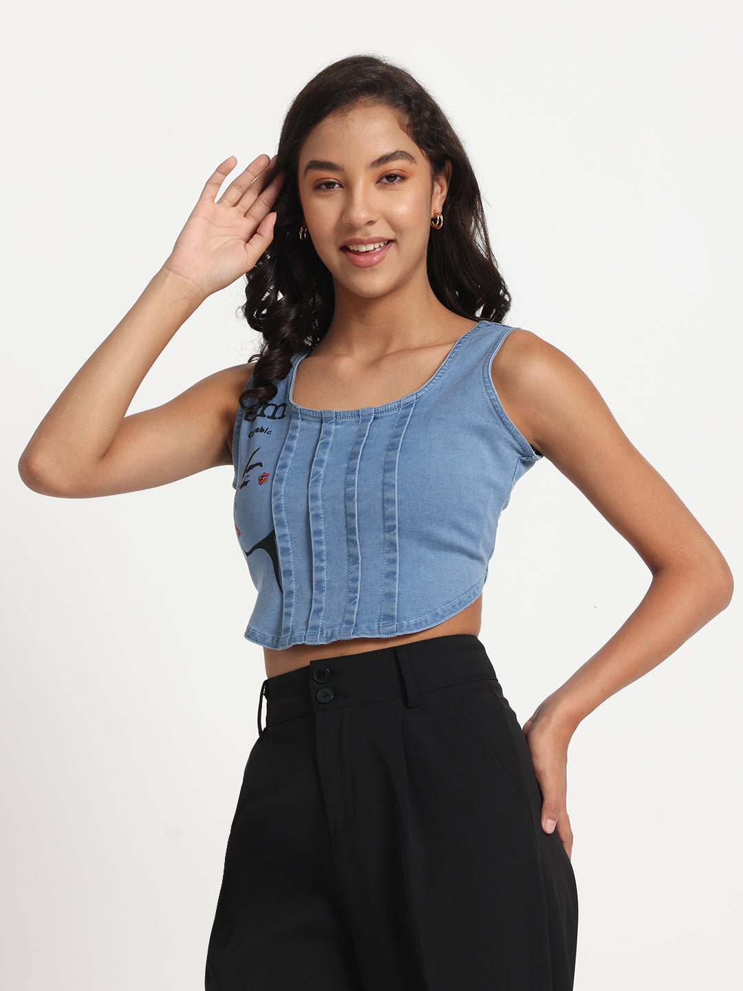 Empowered Beauty Hand-Painted Denim Crop Top