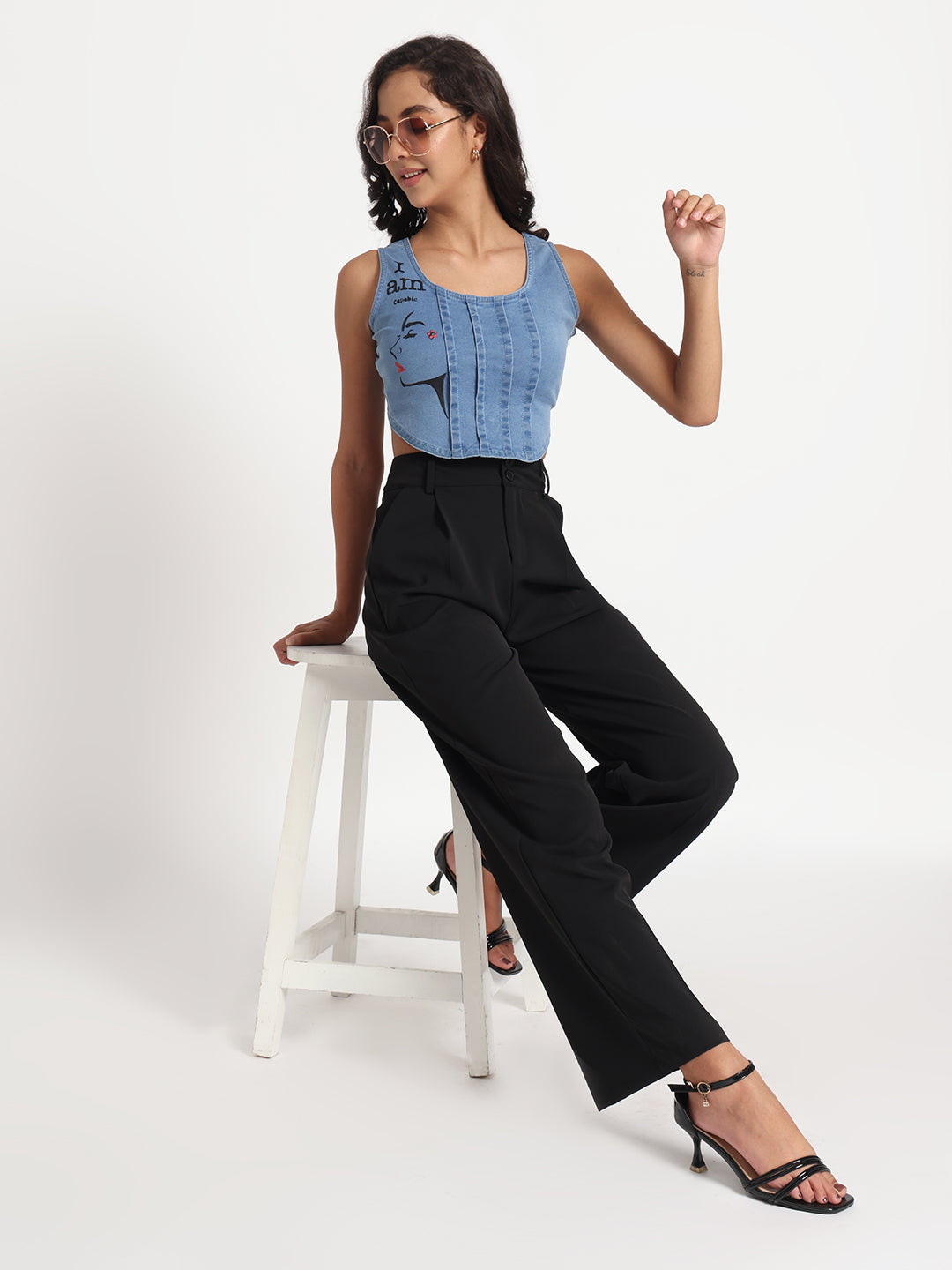 Empowered Beauty Hand-Painted Denim Crop Top