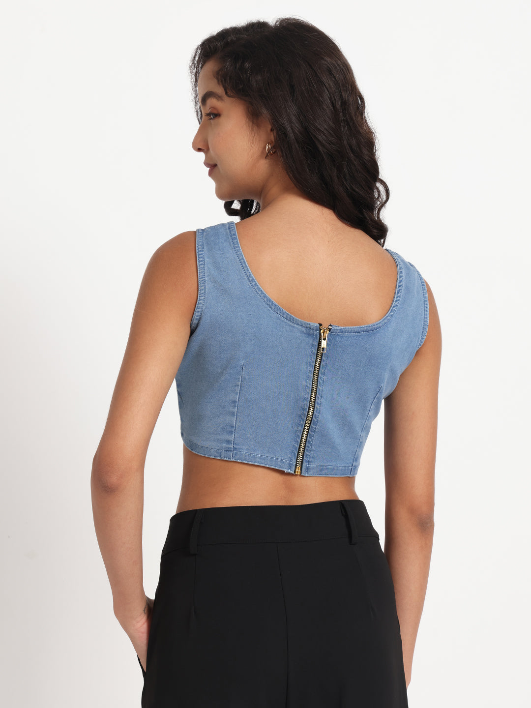 Empowered Beauty Hand-Painted Denim Crop Top