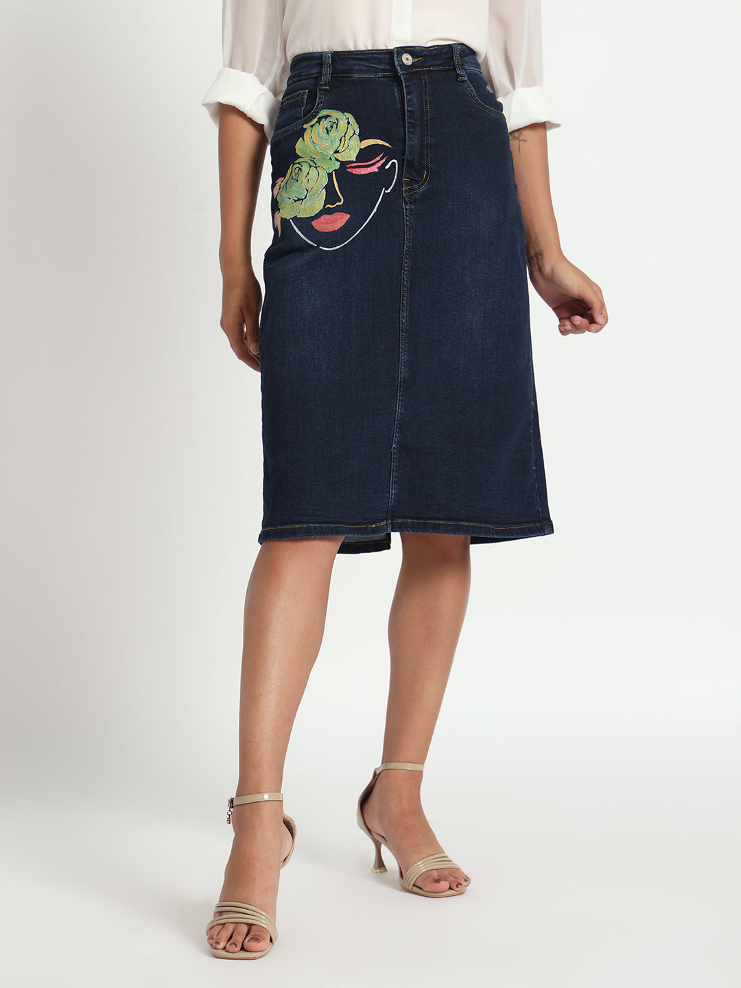 Bloom with Grace Hand-Painted Denim Skirt