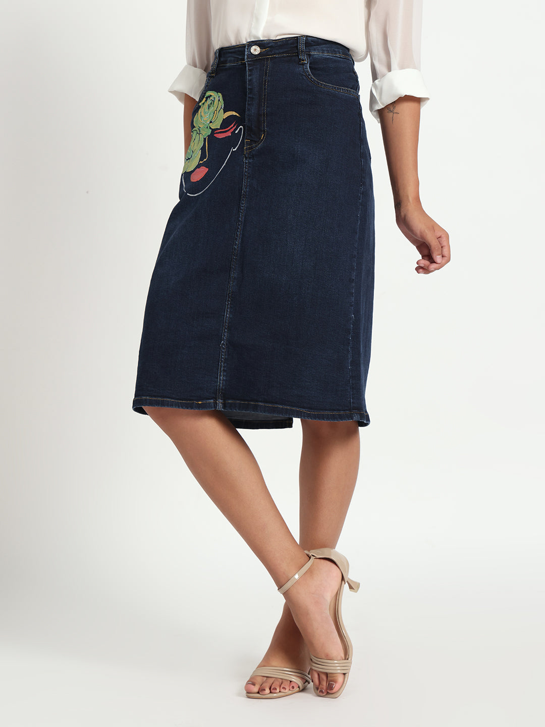 Bloom with Grace Hand-Painted Denim Skirt