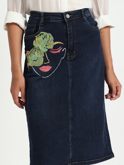 Bloom with Grace Hand-Painted Denim Skirt