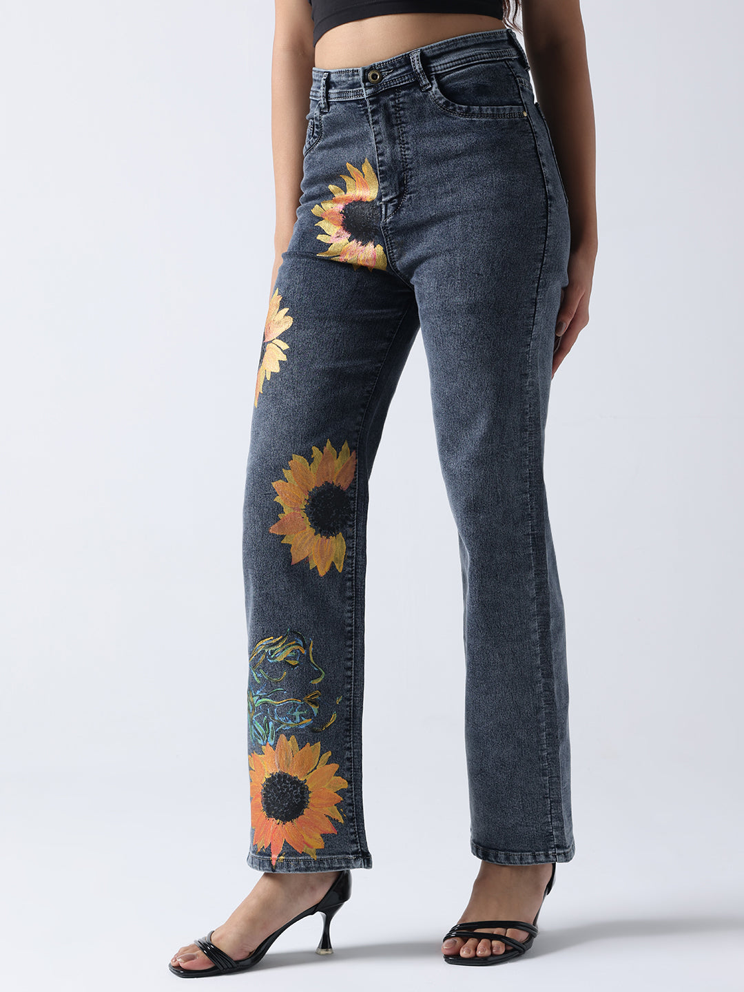 Sunflower Dreams High-Rise Painted Denim