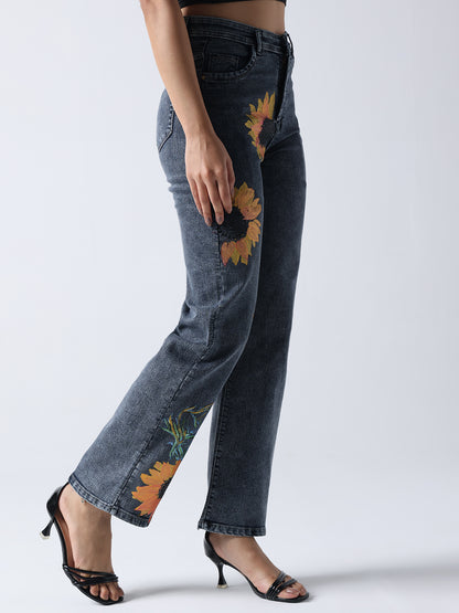 Sunflower Dreams High-Rise Painted Denim