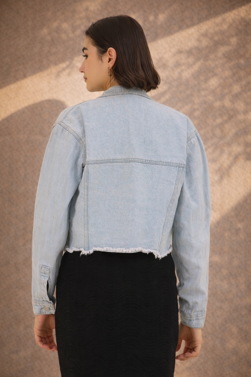 Green Harvest Hand-Painted Cropped Denim Jacket for Women – Nature Art Edition