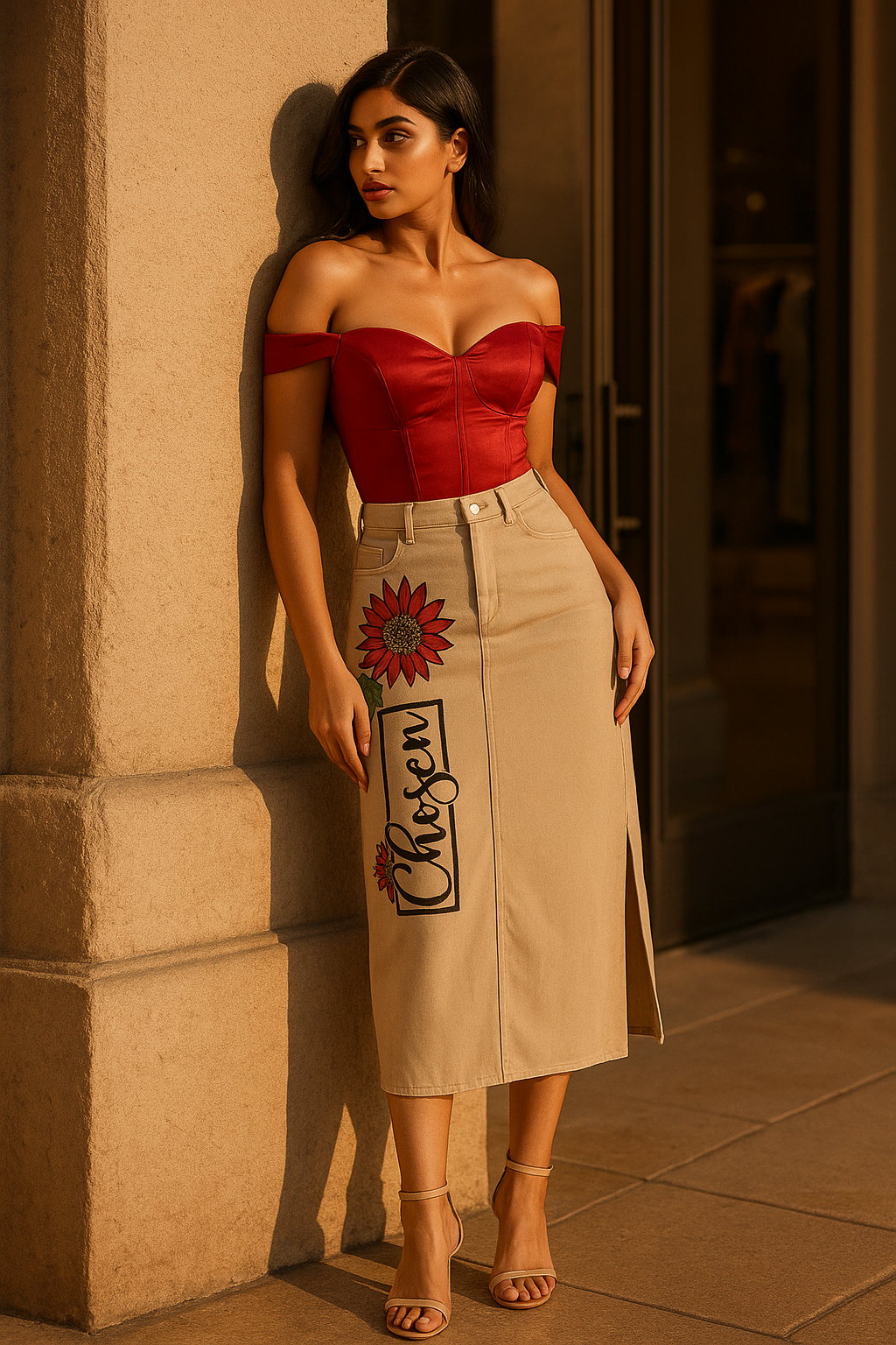 Chosen Hand-Painted Denim Skirt | Faith-Inspired Boho Fashion