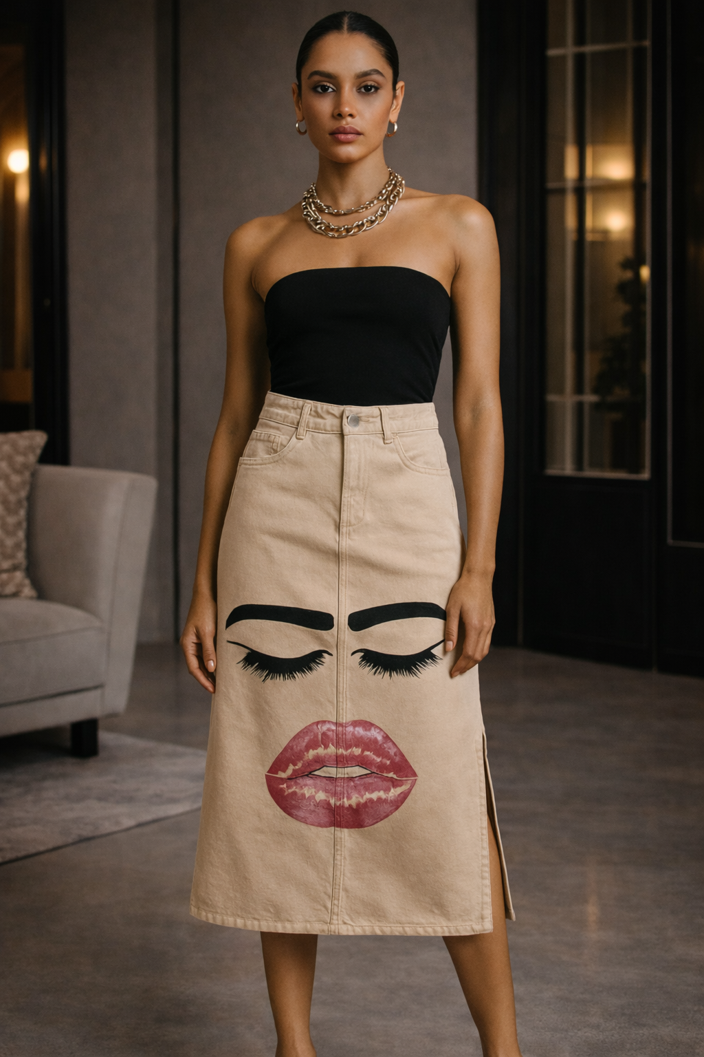 Girl Boss Hand Painted Denim Skirt