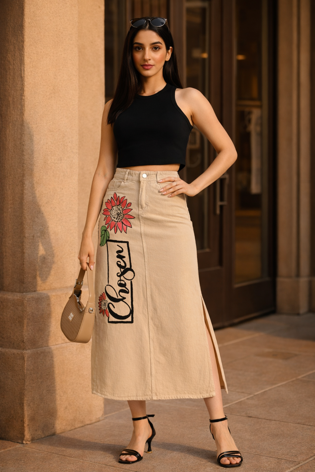 Chosen Hand-Painted Denim Skirt | Faith-Inspired Boho Fashion