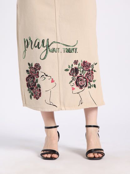 Gotamoda Christian modest fashion skirt with floral designs and inspirational text for stylish modest wear