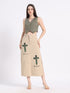 Gotamoda Christian modest skirt with green cross designs and side slits for stylish modest wear