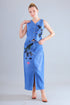 Gotamoda blue denim co ord set women with sleeveless button vest and high-waist long skirt with artistic floral face print