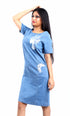 Gotamoda denim midi with jeans dress featuring short sleeves and white printed designs
