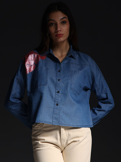 Gotamoda top jeans shirt in blue denim with long sleeves and front buttons