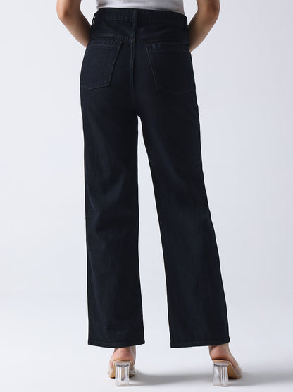 Gotamoda black hand painted jeans with a high waist and wide leg fit shown from the back