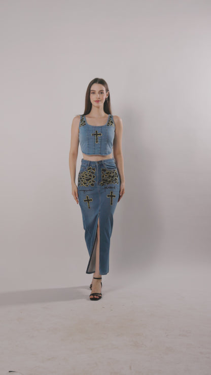 Forgiven Blessed Denim Co-ord Set | Hand-Painted Faith Fashion