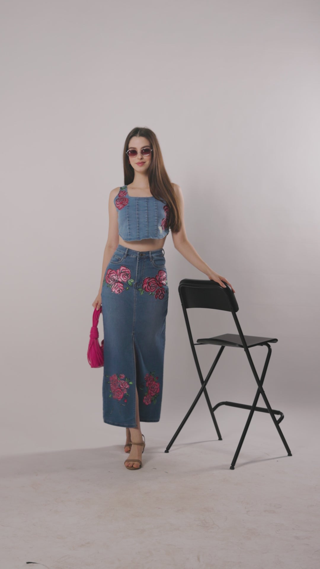 Hand-Painted Floral Denim Co-ord Set