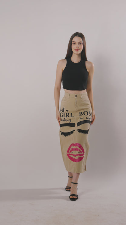 Girl Boss Hand Painted Denim Skirt