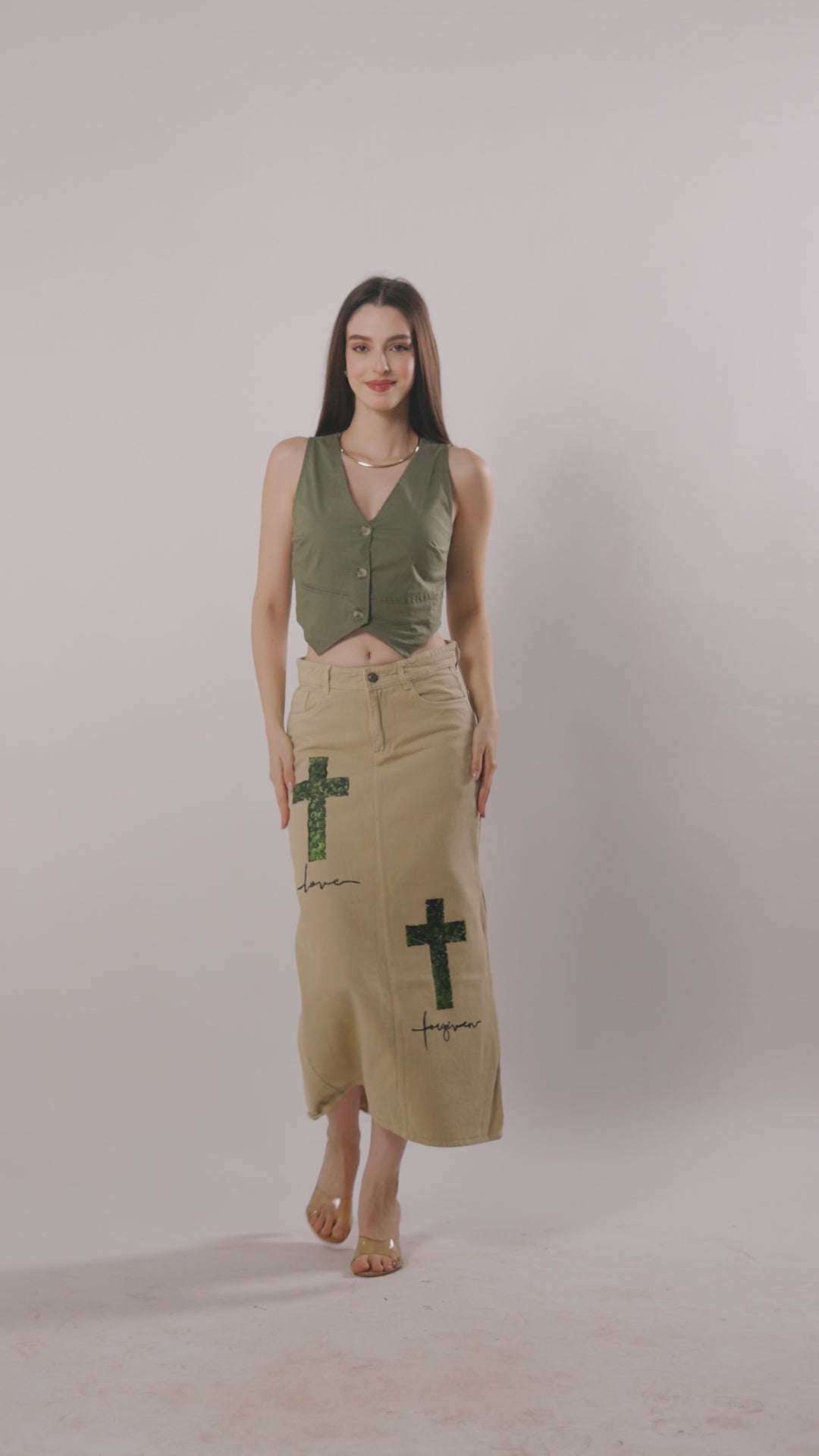 Love &amp; Forgiven Hand-Painted Denim Skirt | Christian Modest Wear