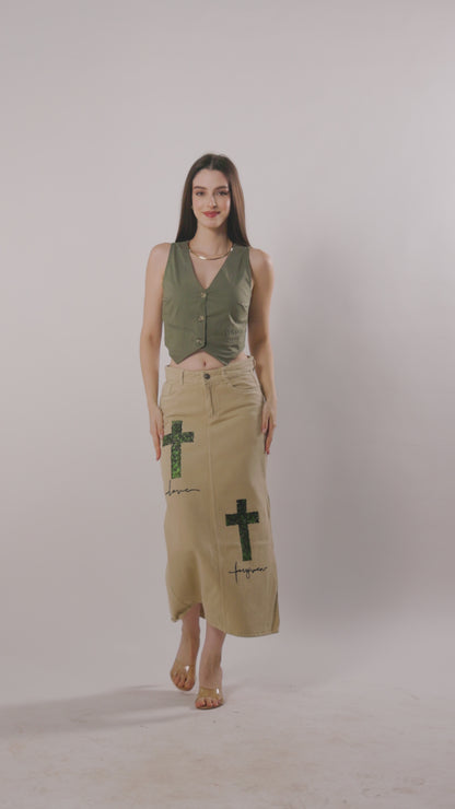 Love &amp; Forgiven Hand-Painted Denim Skirt | Christian Modest Wear